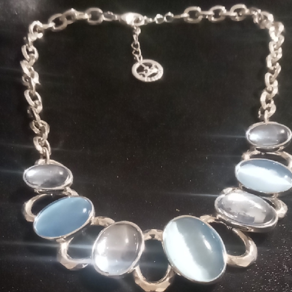 Trifari crown Striking Blue cats eye Statement Necklace
